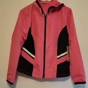 Oleg Cassini Pink and Black Hooded Jacket With Pants Tracksuit